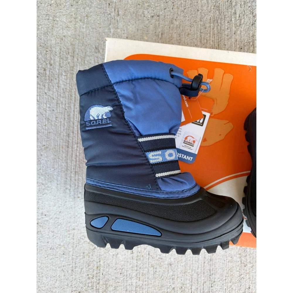 Sorel Cub Kids Winter Boots Blue Black Water Resistant Snow Boots Size 6 Youth